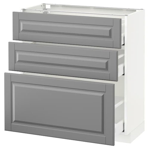 METOD / MAXIMERA - Base cabinet with 3 drawers, white/Bodbyn grey, 80x37 cm