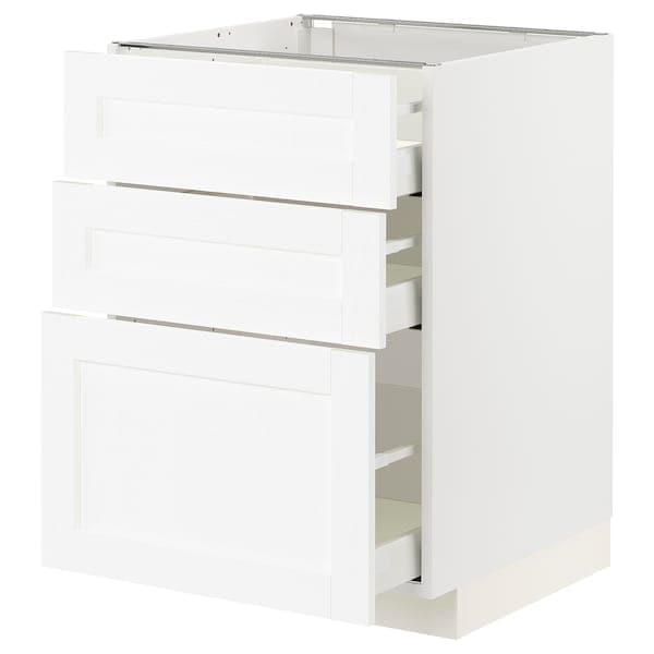 METOD / MAXIMERA - Base cabinet with 3 drawers, white Enköping/white wood effect, 60x60 cm - best price from Maltashopper.com 99473298