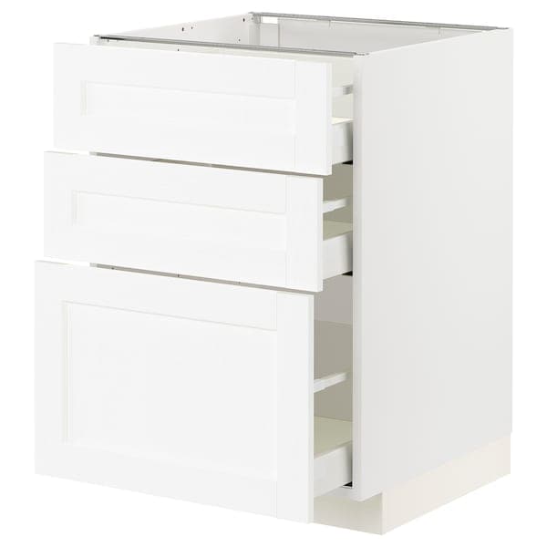 Ikea METOD / MAXIMERA - Base cabinet with 3 drawers, white Enköping/white wood effect, 60x60 cm