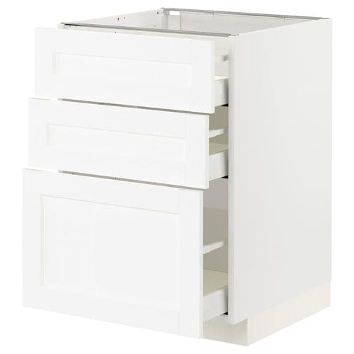 METOD / MAXIMERA - Base cabinet with 3 drawers, white Enköping/white wood effect, 60x60 cm