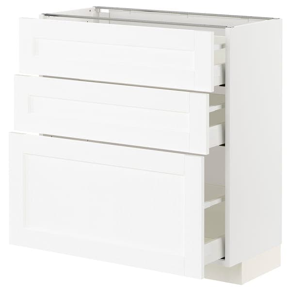 METOD / MAXIMERA - Base cabinet with 3 drawers, white Enköping/white wood effect, 80x37 cm - best price from Maltashopper.com 99473316