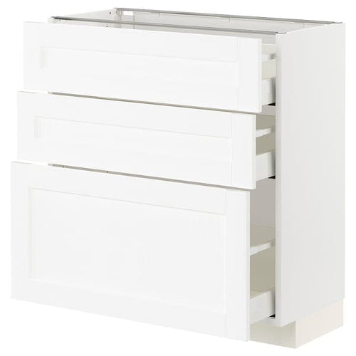 METOD / MAXIMERA - Base cabinet with 3 drawers, white Enköping/white wood effect, 80x37 cm