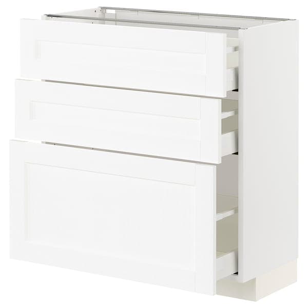 METOD / MAXIMERA - METOD / MAXIMERA Base cabinet with 3 drawers, white Enköping/white wood effect, 80x37 cm