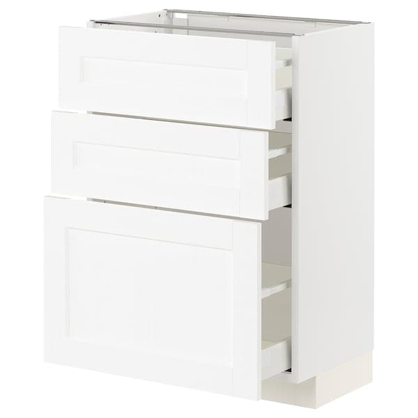 METOD / MAXIMERA - Base cabinet with 3 drawers, white Enköping/white wood effect, 60x37 cm - best price from Maltashopper.com 19473315