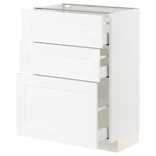 METOD / MAXIMERA - Base cabinet with 3 drawers, white Enköping/white wood effect, 60x37 cm