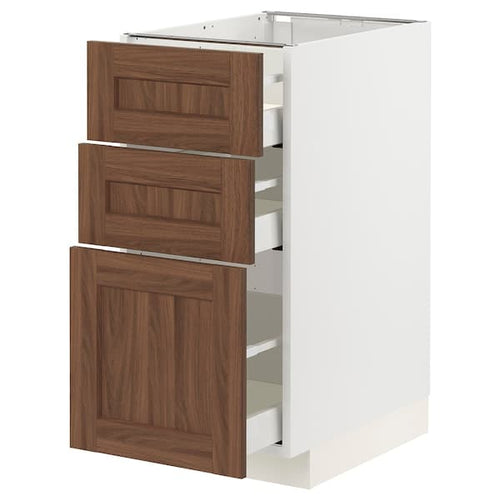 METOD / MAXIMERA - Base cabinet with 3 drawers, white Enköping/brown walnut effect, 40x60 cm