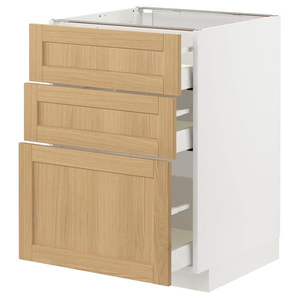 Ikea METOD / MAXIMERA - Base cabinet with 3 drawers, white/Forsbacka oak, 60x60 cm