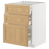 METOD / MAXIMERA - Base cabinet with 3 drawers, white/Forsbacka oak, 60x60 cm - best price from Maltashopper.com 79509241