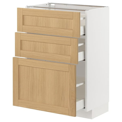 METOD / MAXIMERA base cabinet with 3 drawers, white/Forsbacka oak, 60x37 cm
