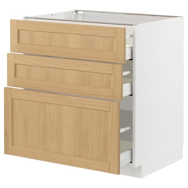 Ikea METOD / MAXIMERA - Base cabinet with 3 drawers, white/Forsbacka oak, 80x60 cm