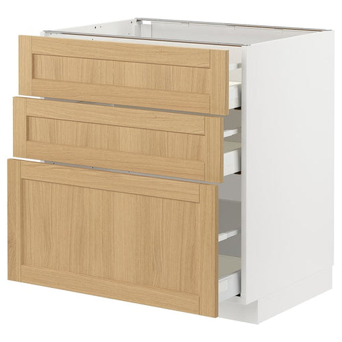 METOD / MAXIMERA - Base cabinet with 3 drawers, white/Forsbacka oak, 80x60 cm