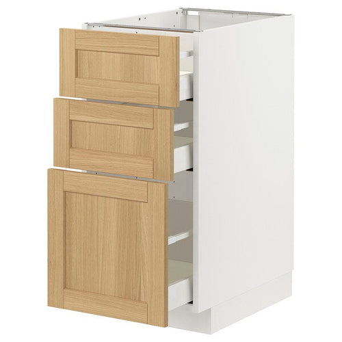 METOD / MAXIMERA - Base cabinet with 3 drawers, white/Forsbacka oak, 40x60 cm