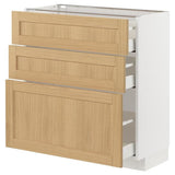 METOD / MAXIMERA base cabinet with 3 drawers, white/Forsbacka oak, 80x37 cm