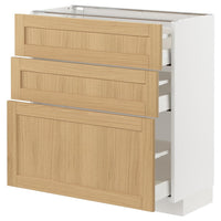METOD / MAXIMERA - Base cabinet with 3 drawers, white/Forsbacka oak, 80x37 cm - best price from Maltashopper.com 39509295