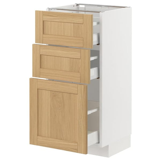 Ikea METOD / MAXIMERA - Base cabinet with 3 drawers, white/Forsbacka oak, 40x37 cm