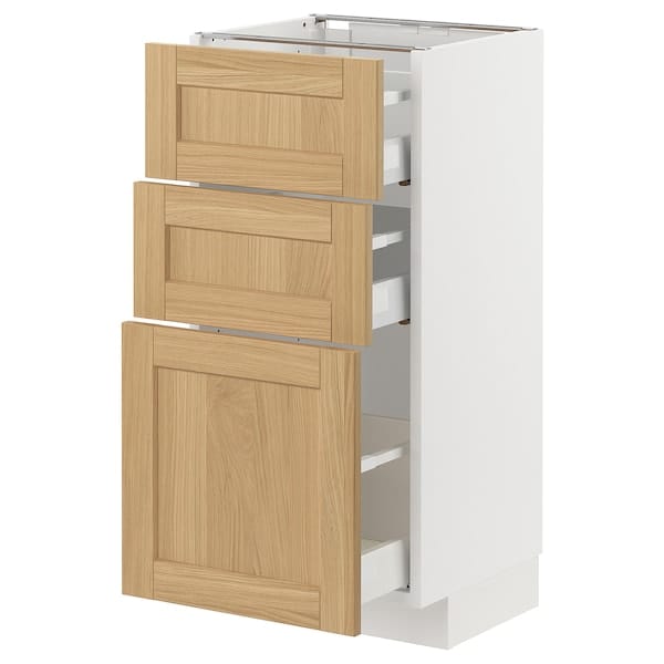 METOD / MAXIMERA - Base cabinet with 3 drawers, white/Forsbacka oak, 40x37 cm