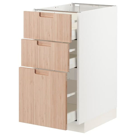 Ikea METOD / MAXIMERA - Base cabinet with 3 drawers, white/Fröjered light bamboo, 40x60 cm