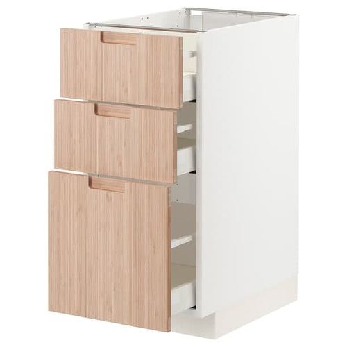 METOD / MAXIMERA - Base cabinet with 3 drawers, white/Fröjered light bamboo, 40x60 cm