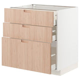 METOD / MAXIMERA base cabinet with 3 drawers, white/Fröjered light bamboo, 80x60 cm