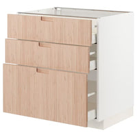 METOD / MAXIMERA - Base cabinet with 3 drawers, white/Fröjered light bamboo, 80x60 cm - best price from Maltashopper.com 99330285