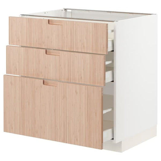Ikea METOD / MAXIMERA - Base cabinet with 3 drawers, white/Fröjered light bamboo, 80x60 cm
