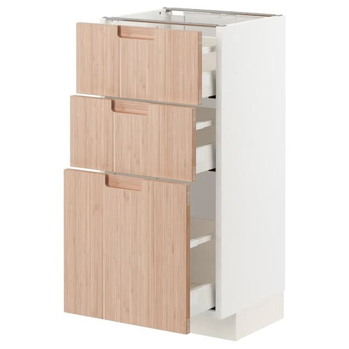 METOD / MAXIMERA - Base cabinet with 3 drawers, white/Fröjered light bamboo, 40x37 cm