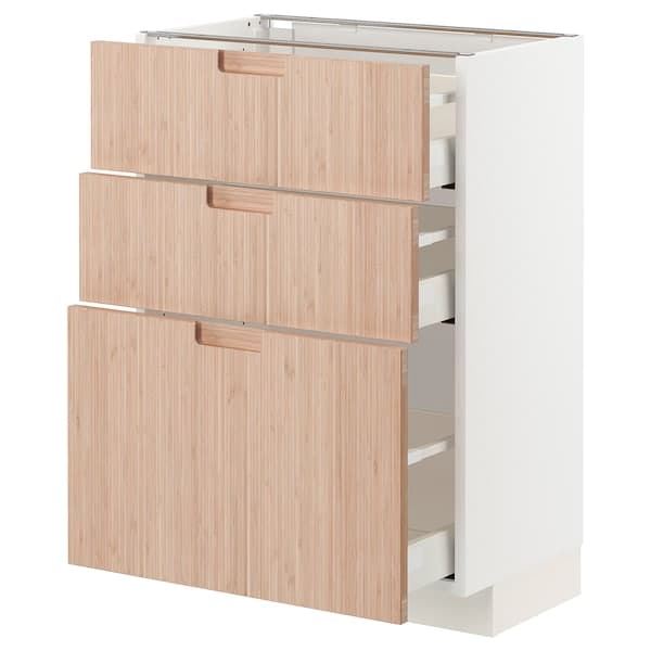 Ikea METOD / MAXIMERA - Base cabinet with 3 drawers, white/Fröjered light bamboo , 60x37 cm