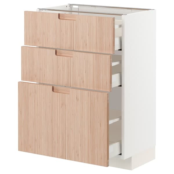 METOD / MAXIMERA - Base cabinet with 3 drawers, white/Fröjered light bamboo , 60x37 cm