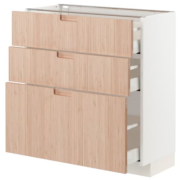 METOD / MAXIMERA - METOD / MAXIMERA Base cabinet with 3 drawers, white/Fröjered light bamboo, 80x37 cm