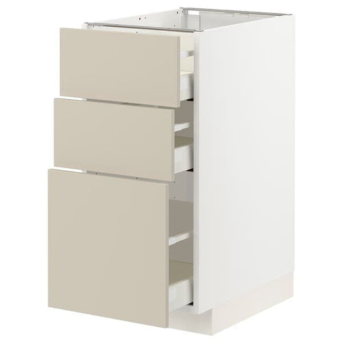 METOD / MAXIMERA - Base cabinet with 3 drawers, white/Havstorp beige, 40x60 cm