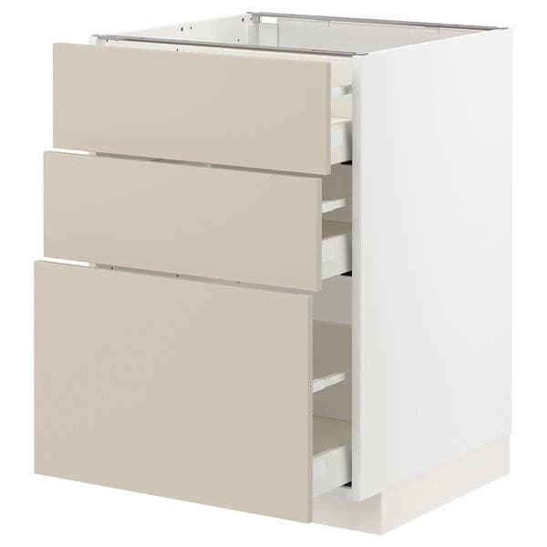 METOD / MAXIMERA - Base cabinet with 3 drawers, white/Havstorp beige, 60x60 cm - best price from Maltashopper.com 19504086