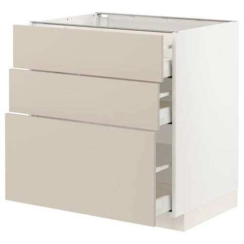 METOD / MAXIMERA - Base cabinet with 3 drawers, white/Havstorp beige, 80x60 cm