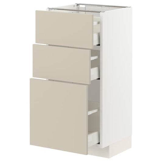 Ikea METOD / MAXIMERA - Base cabinet with 3 drawers, white/Havstorp beige, 40x37 cm
