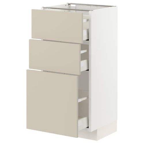 METOD / MAXIMERA - Base cabinet with 3 drawers, white/Havstorp beige, 40x37 cm
