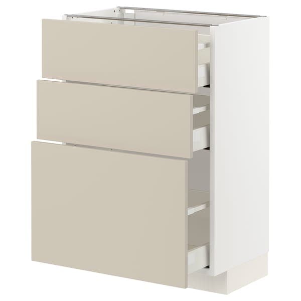 METOD / MAXIMERA - Base cabinet with 3 drawers, white/Havstorp beige, 60x37 cm - best price from Maltashopper.com 59504107