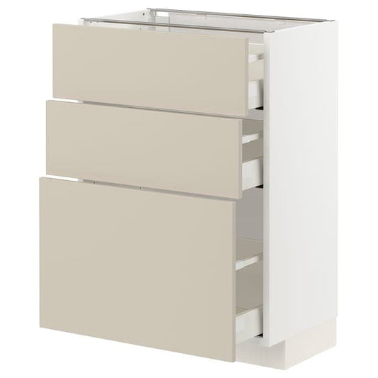 Ikea METOD / MAXIMERA - Base cabinet with 3 drawers, white/Havstorp beige, 60x37 cm