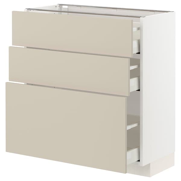 METOD / MAXIMERA - METOD / MAXIMERA Base cabinet with 3 drawers, white/Havstorp beige, 80x37 cm