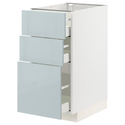 METOD / MAXIMERA - Base cabinet with 3 drawers, white/Kallarp light grey-blue, 40x60 cm