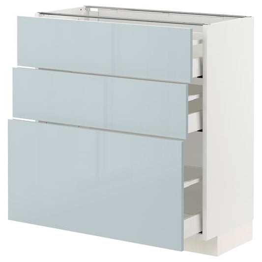 Ikea METOD / MAXIMERA - Base cabinet with 3 drawers, white/Kallarp light grey-blue, 80x37 cm