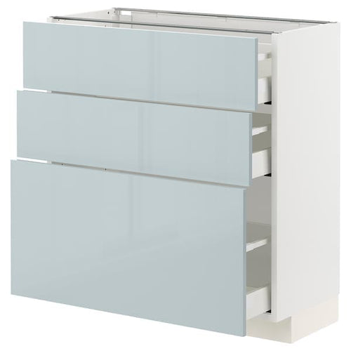 METOD / MAXIMERA - Base cabinet with 3 drawers, white/Kallarp light grey-blue, 80x37 cm