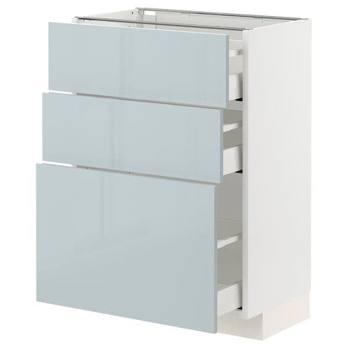 METOD / MAXIMERA - Base cabinet with 3 drawers, white/Kallarp light grey-blue, 60x37 cm