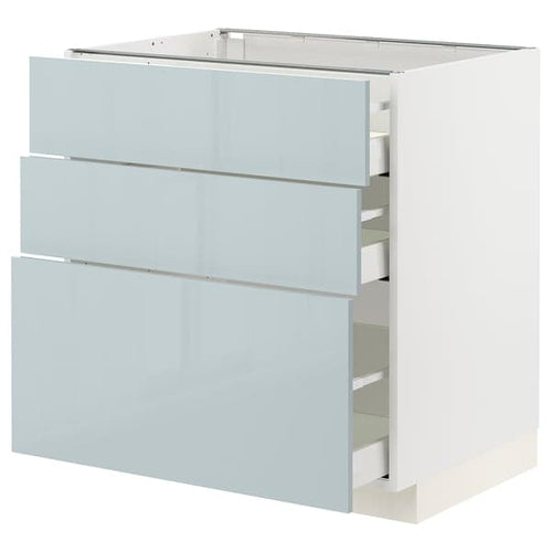 METOD / MAXIMERA - Base cabinet with 3 drawers, white/Kallarp light grey-blue, 80x60 cm