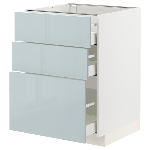 METOD / MAXIMERA - Base cabinet with 3 drawers, white/Kallarp light grey-blue, 60x60 cm - best price from Maltashopper.com 59479184