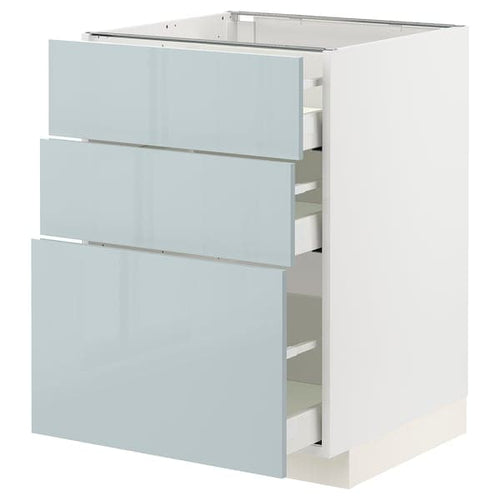 METOD / MAXIMERA - Base cabinet with 3 drawers, white/Kallarp light grey-blue, 60x60 cm