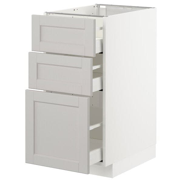 METOD / MAXIMERA - Base cabinet with 3 drawers, white/Lerhyttan light grey, 40x60 cm - best price from Maltashopper.com 39274409