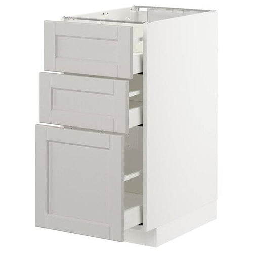 METOD / MAXIMERA - Base cabinet with 3 drawers, white/Lerhyttan light grey, 40x60 cm