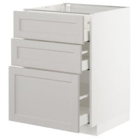 METOD / MAXIMERA - Base cabinet with 3 drawers, white/Lerhyttan light grey, 60x60 cm - best price from Maltashopper.com 19274231