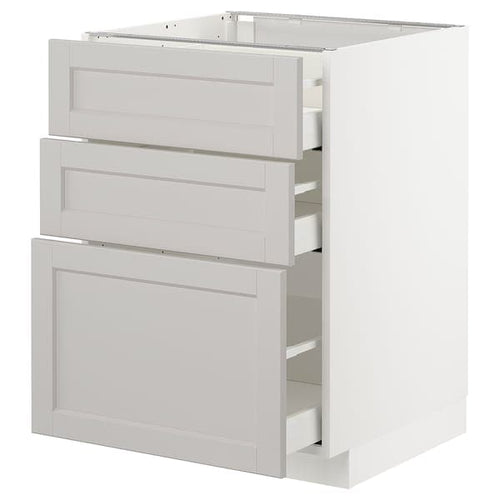 METOD / MAXIMERA - Base cabinet with 3 drawers, white/Lerhyttan light grey, 60x60 cm