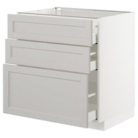 METOD / MAXIMERA - Base cabinet with 3 drawers, white/Lerhyttan light grey, 80x60 cm - best price from Maltashopper.com 79274233