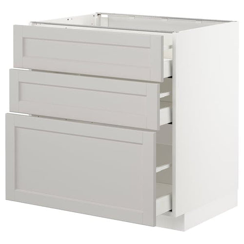 METOD / MAXIMERA - Base cabinet with 3 drawers, white/Lerhyttan light grey, 80x60 cm